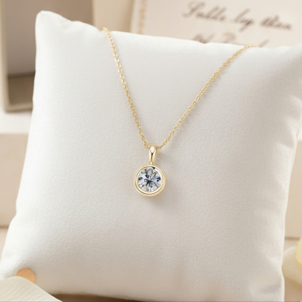 Moissanite 1 CT Gold Bubble Pendant Necklace